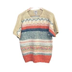 90s Vintage Koret Knit Short Sleeve 3D Striped Sweater Coastal Grandma Resort